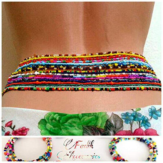 Jewelry Fashion Sexy Contrasting Color Rice Bead Waist Chain Bikini Chain Mix and Match Multilayer Body Chain Female