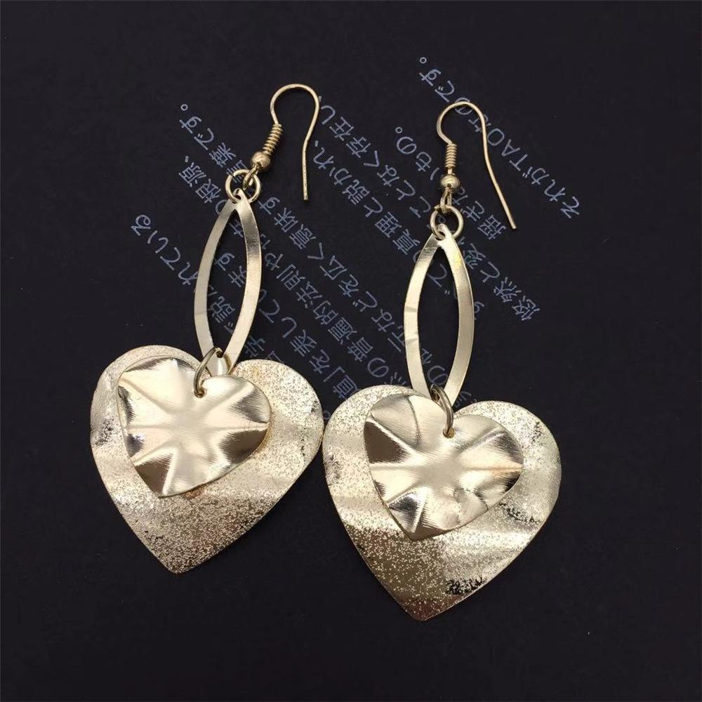 Double Heart Metal Frosted Sequins Simple Earrings Fashion Girl Heart Earrings