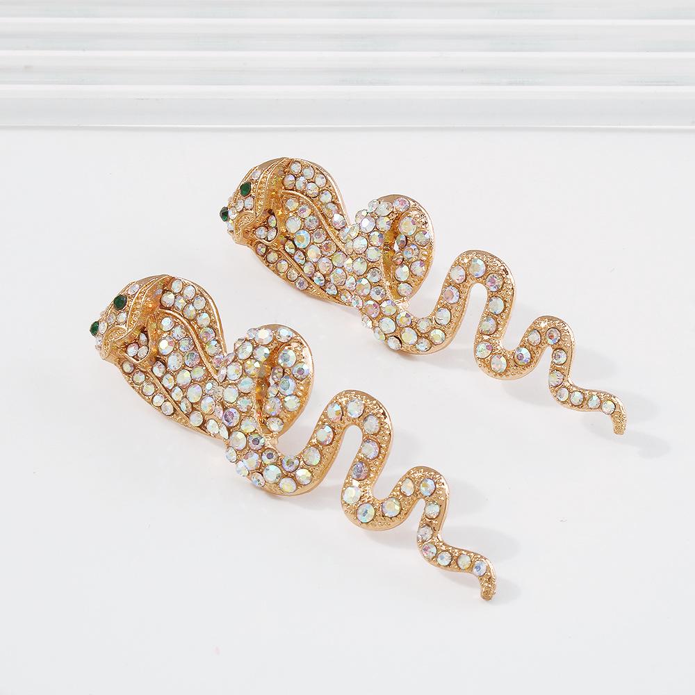 E9797 Exaggerated Snake Earrings Women's Retro AB Diamond Animal Earrings Personality Creative Night Street Shooting Earrings