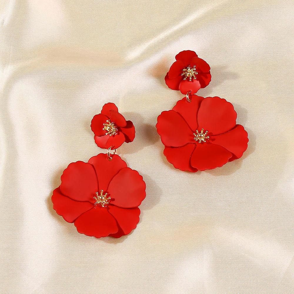 E8327 Mori flower earrings creative fashion alloy spray paint multi-color flower stud earrings for women