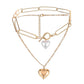 Trendy Double Love Pearl Necklace Simple Temperament Cold Peach Heart Pendant Necklace Clavicle Chain