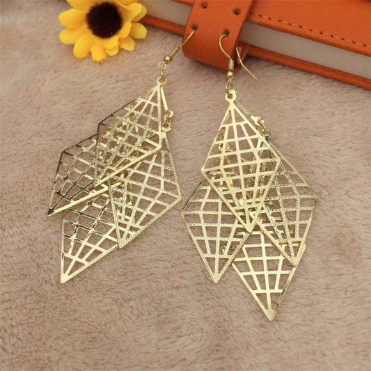 Hollow Diamond Shape Rhombus Earrings OL Versatile Ladies Earrings Fashion Jewelry