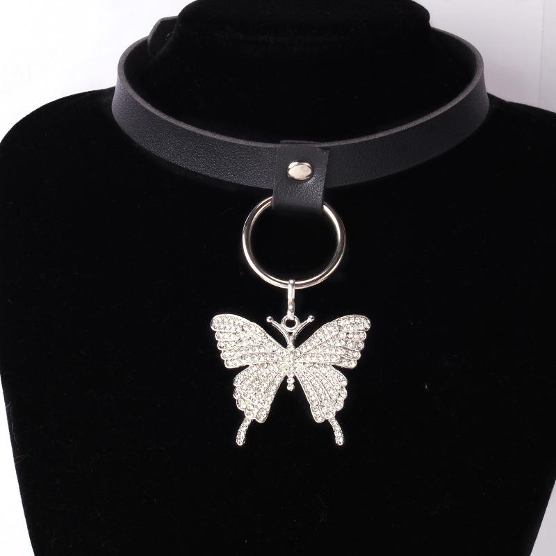 Harajuku Black Punk Choker Necklace Necklace Geometric Butterfly Peach Heart Leather Dark Clavicle Necklace Female
