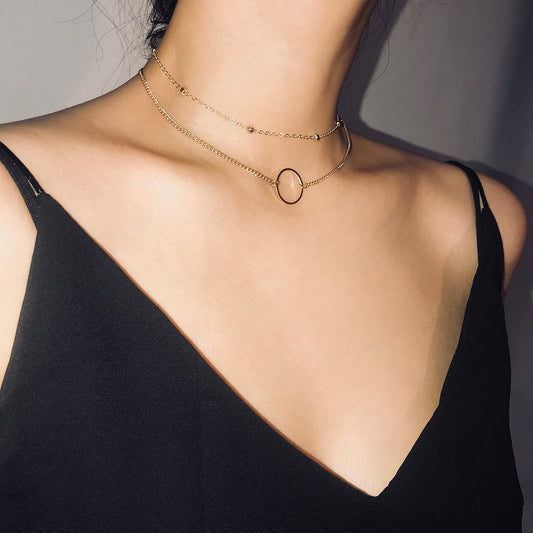 Jewelry simple and elegant creative geometric necklace necklace women's circle copper beads street shooting multi-layer necklace