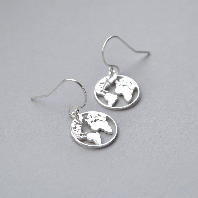 World Map Earrings Globe Earrings Delicate Gold World Map Stud Earrings Mother's Day Gift Ear Jewelry