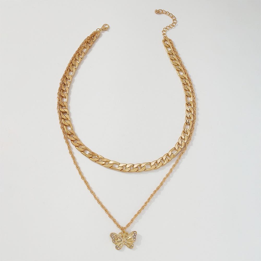 N918 Jewelry Metal Geometric Fashion Necklace Diamond Creative Retro Butterfly Pendant Necklace Women