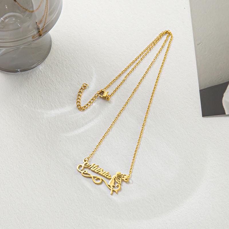 Stainless Steel Name Necklace Female DIY English Alphabet Angel Clavicle Chain Furnace Vacuum Plating