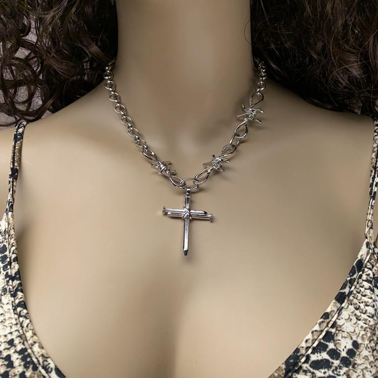 Necklace jewelry punk cold thorn steel nail single layer clavicle chain hipster night lock necklace
