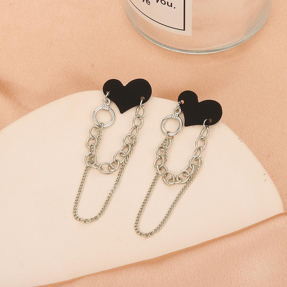 Ins black love earrings cold net red fashion heart-shaped chain earrings long tassel earrings tide
