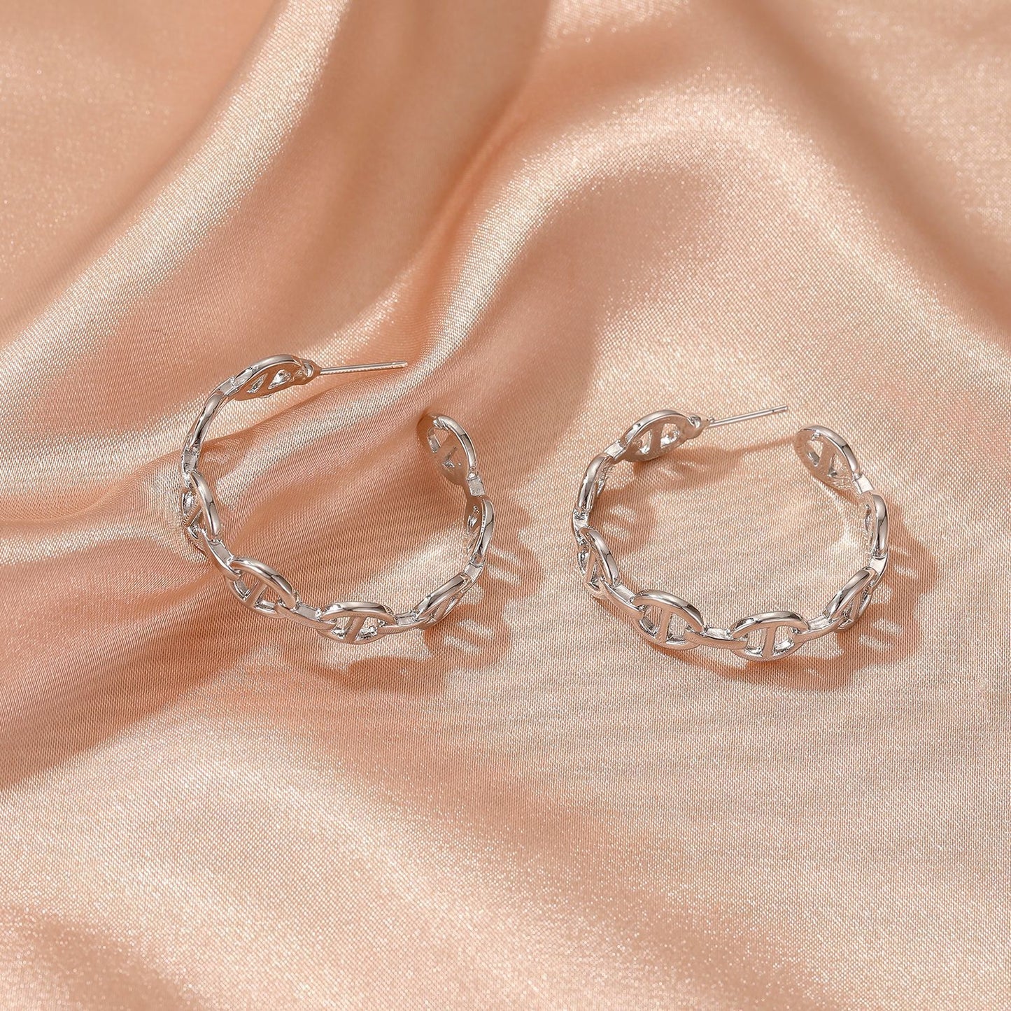 Exaggerated geometric hollow earrings cold C-shaped pig nose earrings net red trend metal earrings accessories