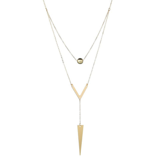 Jewelry Fashion Sexy Small V Letter Tassel Iron Triangle Necklace Double Layer Necklace