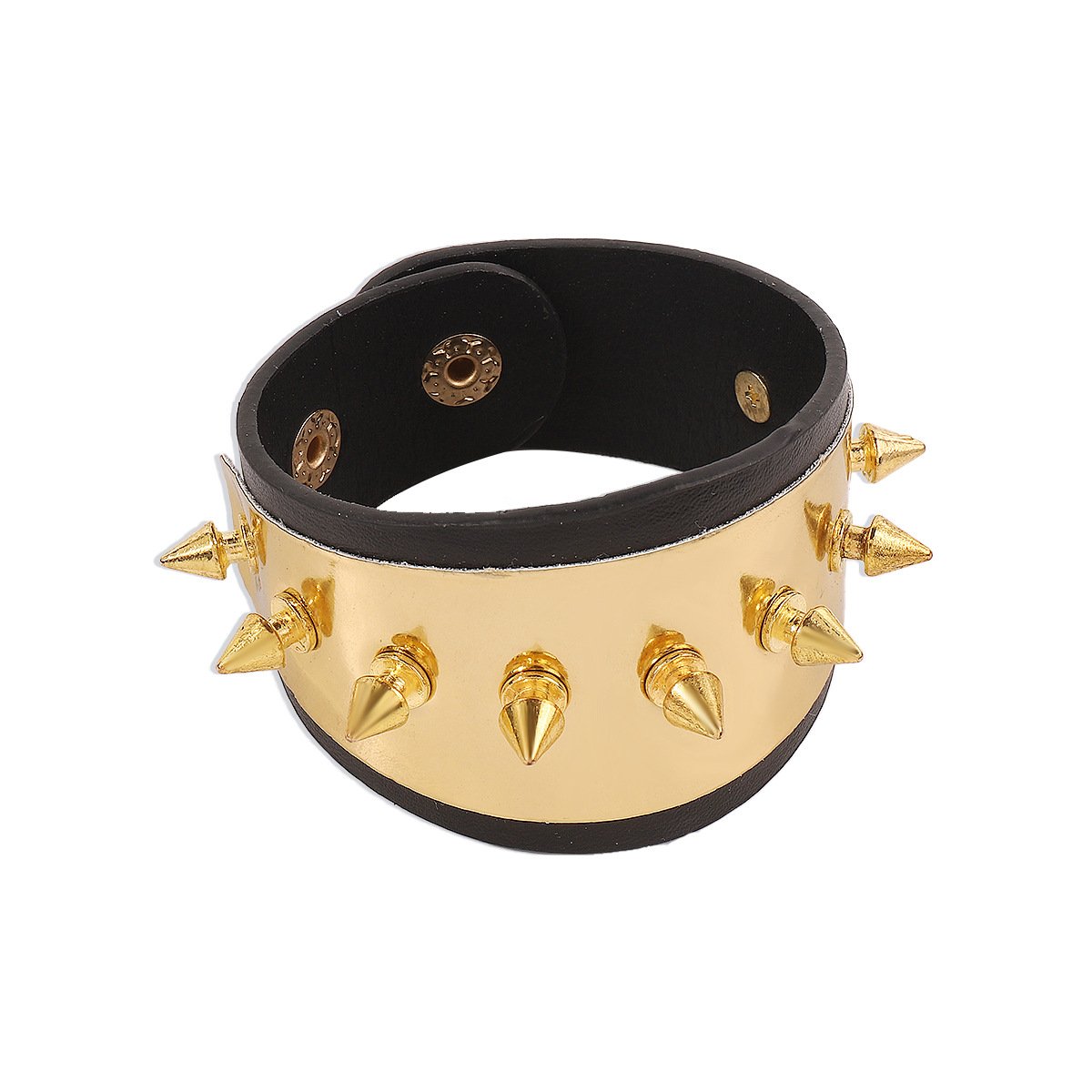 B1924 Exaggerated Gothic Geometric Hand Decoration Leather Rivets Contrasting Color Punk Retro Bracelet Trendy Bracelet