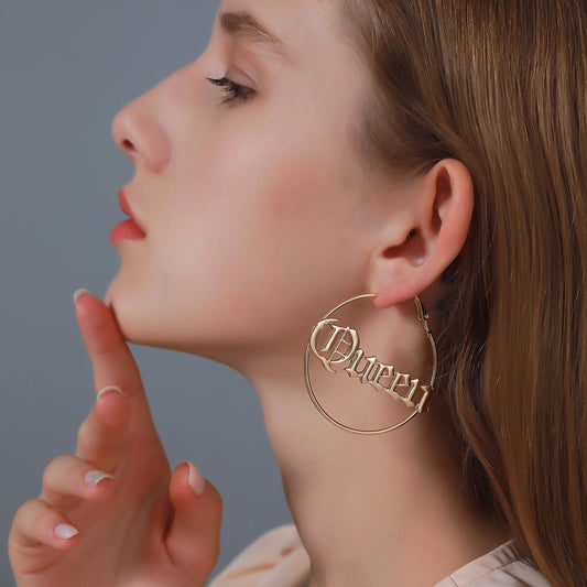 Personality exaggerated round letter earrings cold atmosphere queen queen earrings accessories