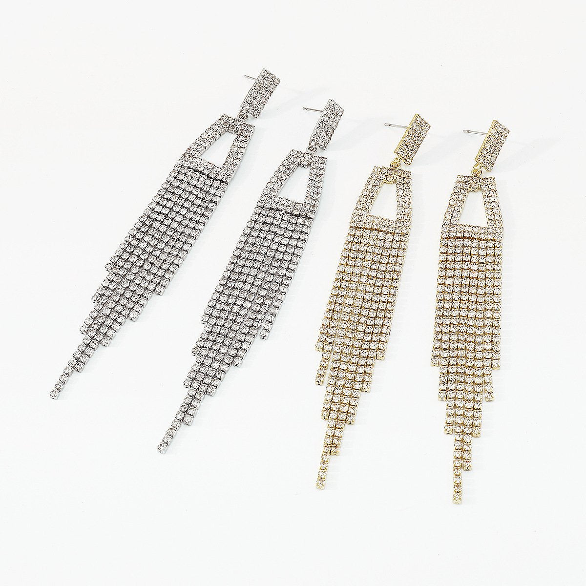 E1548 Rhinestone Tassel Earrings Temperament Light Luxury Hollow Long Earrings Dinner Party Earrings