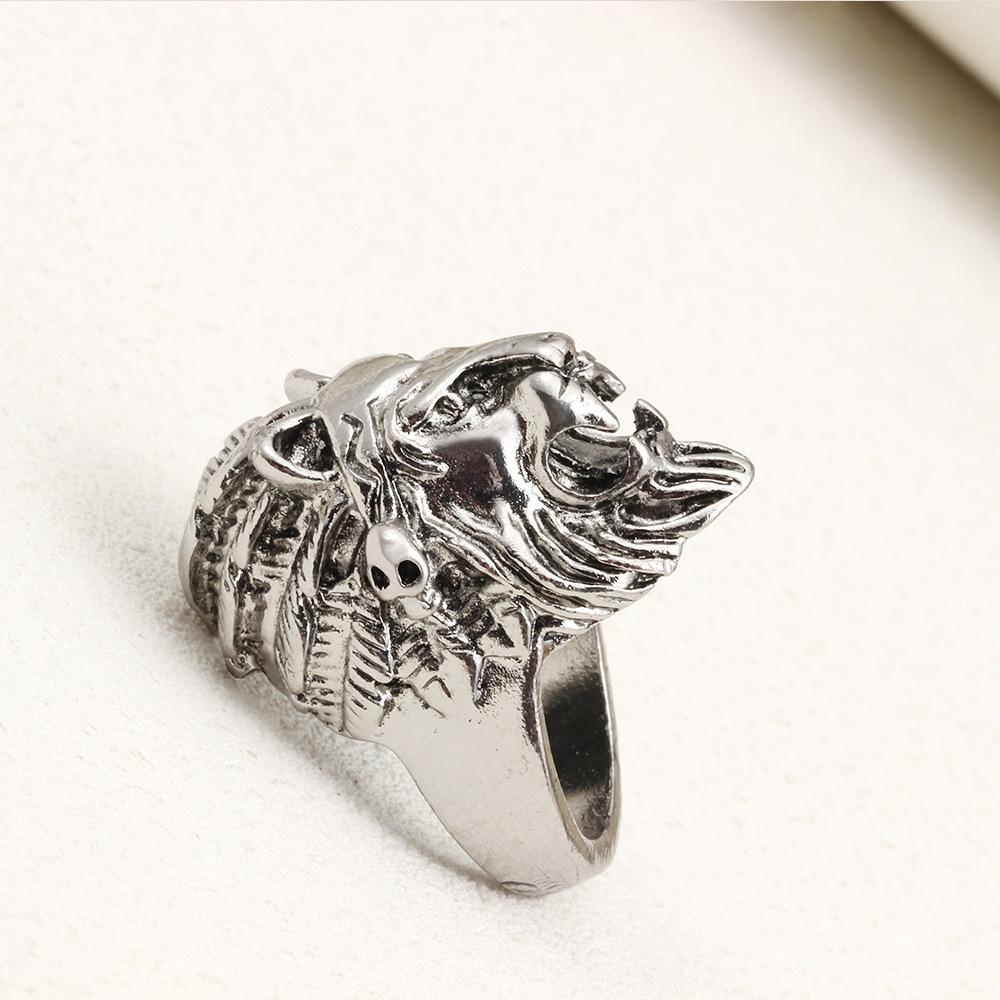 Retro men's personalized hip-hop lion head ring creative exaggerated animal ring ring jewelry