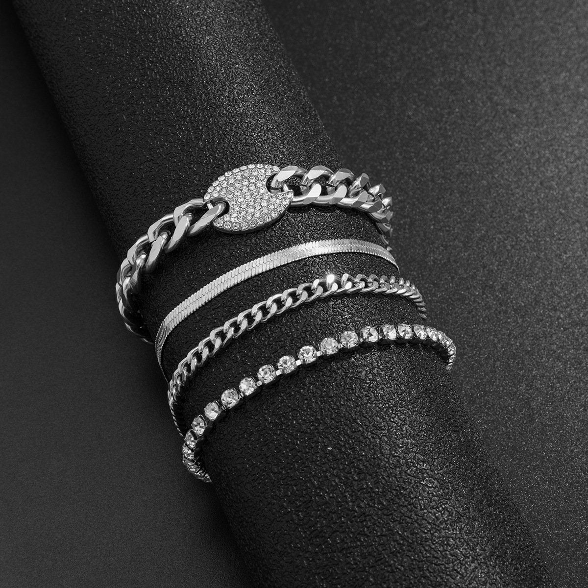 Jewelry Hip Hop Retro Full Diamond Cuban Buckle Bracelet Trend Simple Metal Snake Bone Chain Jewelry