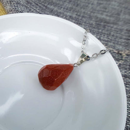 Multi-faceted Natural Stone Drop Shape Pendant Necklace Personality Clavicle Chain Necklace Versatile Clothing Accessories