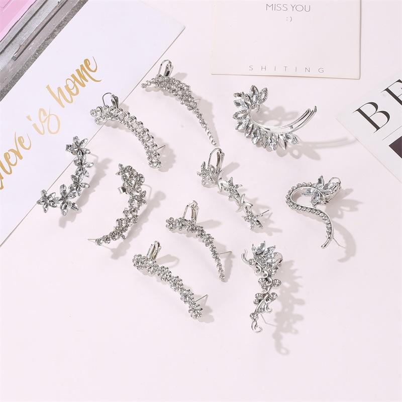Earrings Temperament Diamond Butterfly Flower Single Crystal Ear Clip Hipster Catwalk Night Stud Earrings