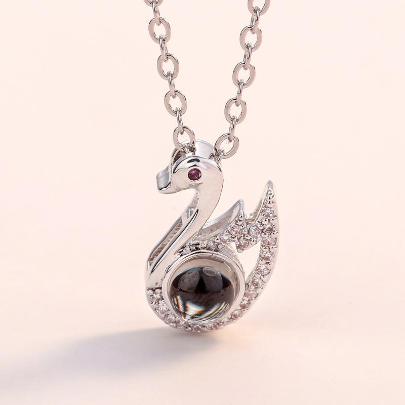 One hundred languages of the same style I love you necklace copper micro-inlaid zircon big belly swan pendant