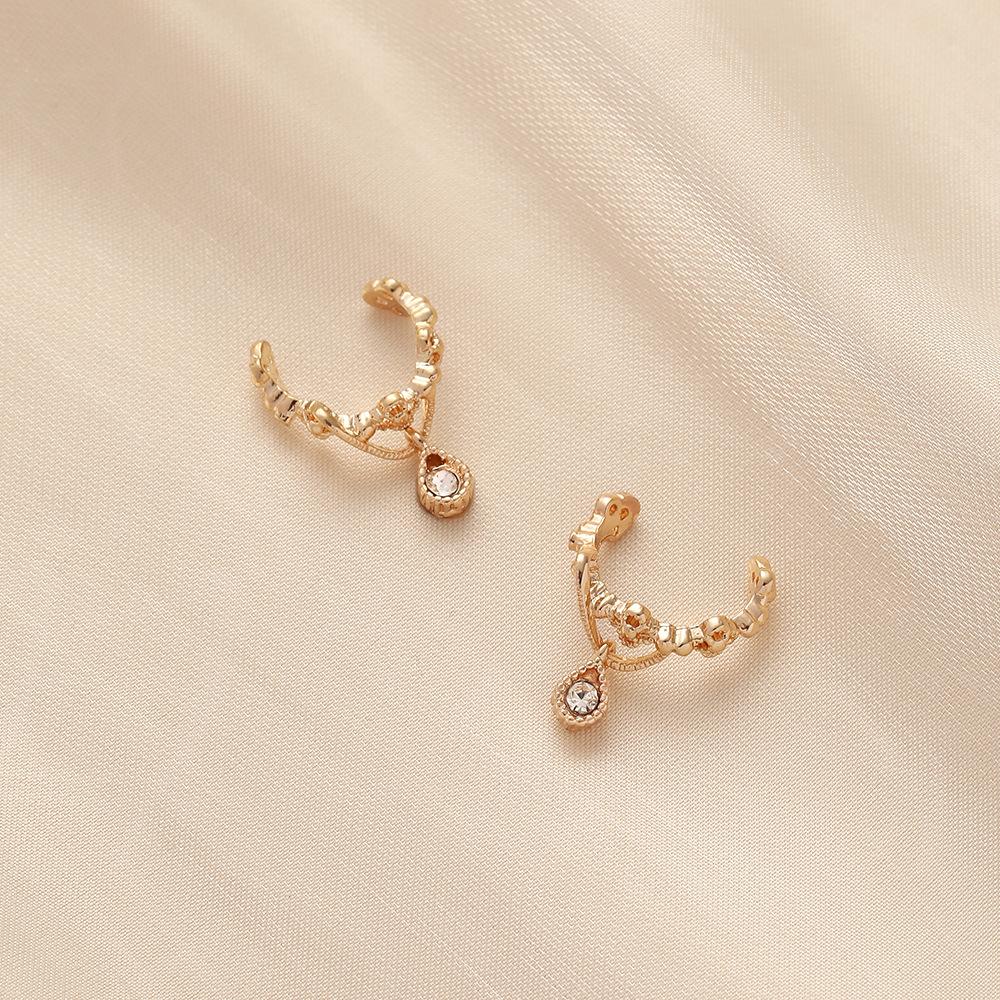 Trendy personality light luxury niche design ladies simple metal zircon rhinestone water drop ear bone clip