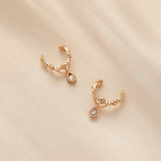 Trendy personality light luxury niche design ladies simple metal zircon rhinestone water drop ear bone clip