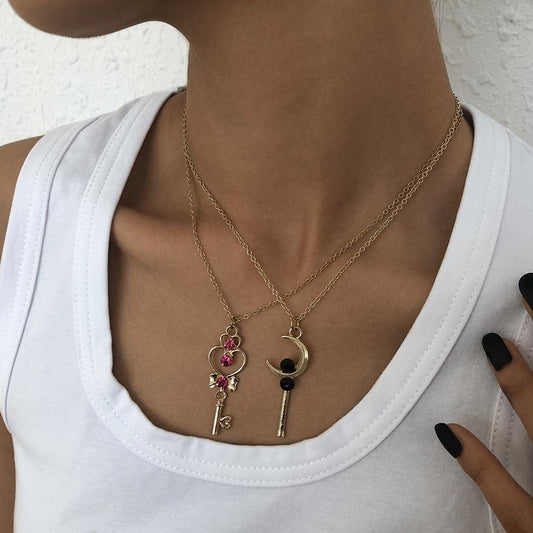 N9359 Fashion Beauty Girl Necklace Female Magic Wand Moon Glass Diamond Necklace Simple Geometric Necklace