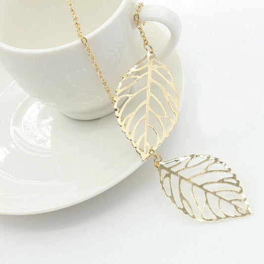 Retro Mori Metal Colorful Hollow Tree Leaf Necklace Simple and Versatile Clavicle Chain