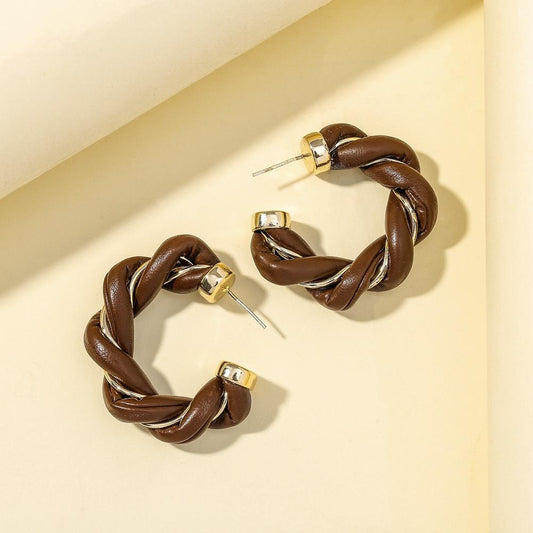 Fashionable retro pu leather winding C-shaped earrings ins fashion simple small fragrance temperament twist earrings