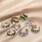 Fashion personality color drop oil flower feather stainless steel ring love titanium steel open ring jewelry