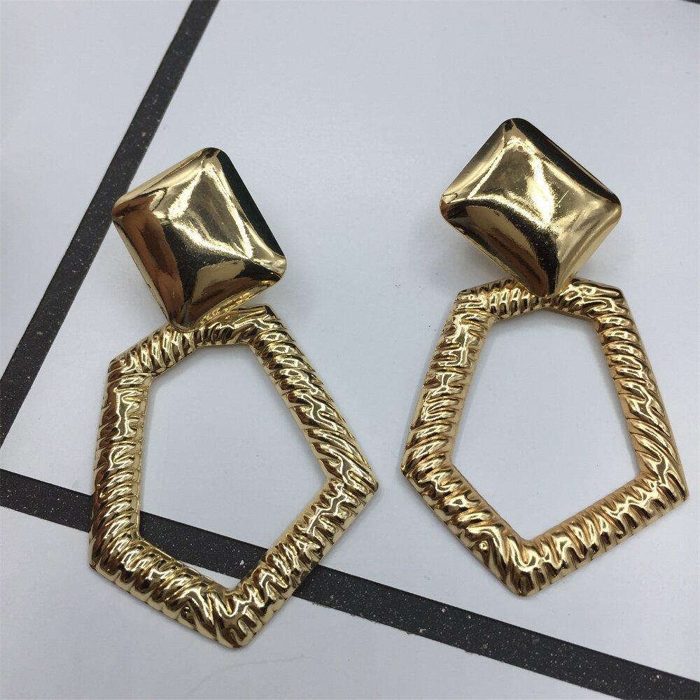 Textured hexagonal shaped ring earrings diamond-shaped bread earrings exaggerated earrings