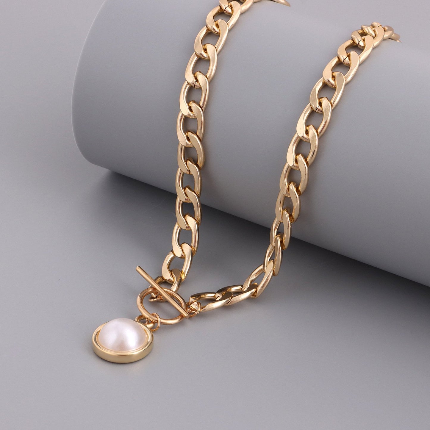 Jewelry simple Cuban thick chain OT buckle pearl pendant necklace female punk ins trend necklace