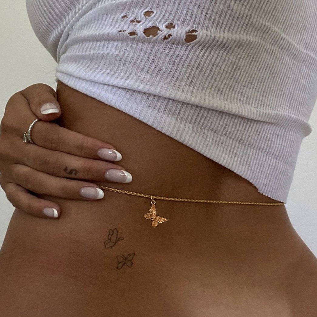 Jewelry Sexy Simple Butterfly Pendant Waist Chain Retro Hip Hop Twist Chain Body Chain