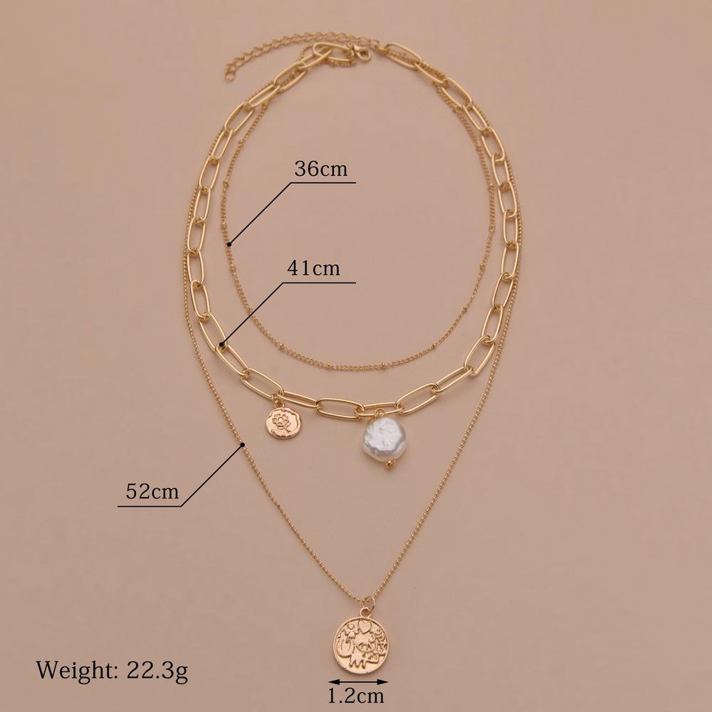 Fashion Simple Alloy Shaped Pearl Pendant Necklace Multilayer Chain Necklace Accessories