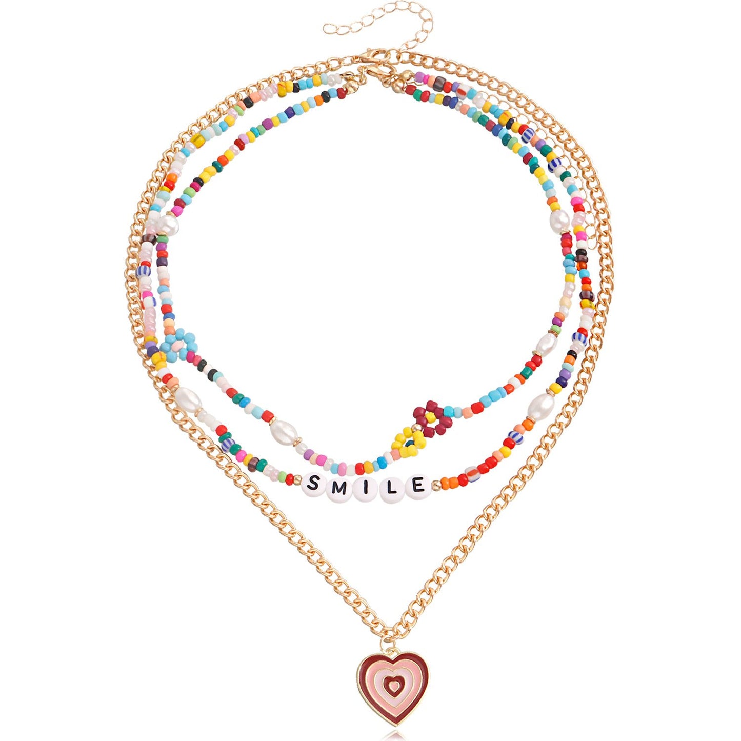 Jewelry Bohemian multi-layer color rice bead letters dripping oil painted love necklace female choker
