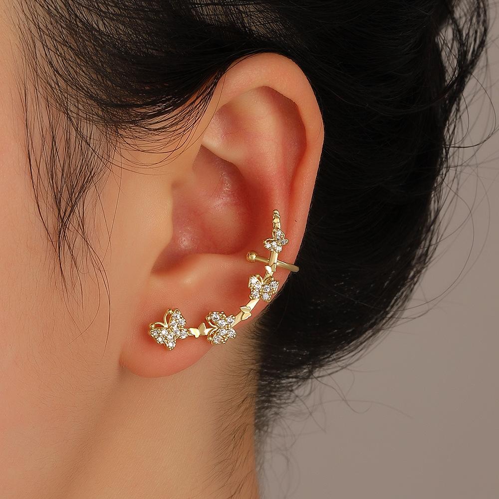 ins micro-inlaid zircon butterfly ear clip without ear hole fashion temperament star letter ear bone clip single earring