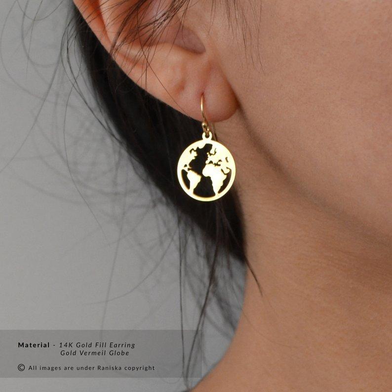 World Map Earrings Globe Earrings Delicate Gold World Map Stud Earrings Mother's Day Gift Ear Jewelry