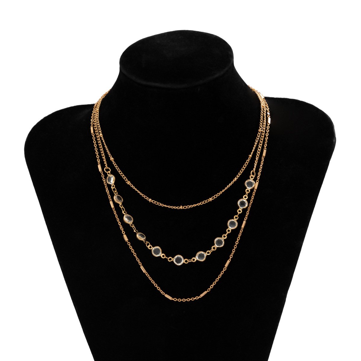Jewelry simple imitation crystal ball chain multi-layer necklace female all-match geometric metal necklace