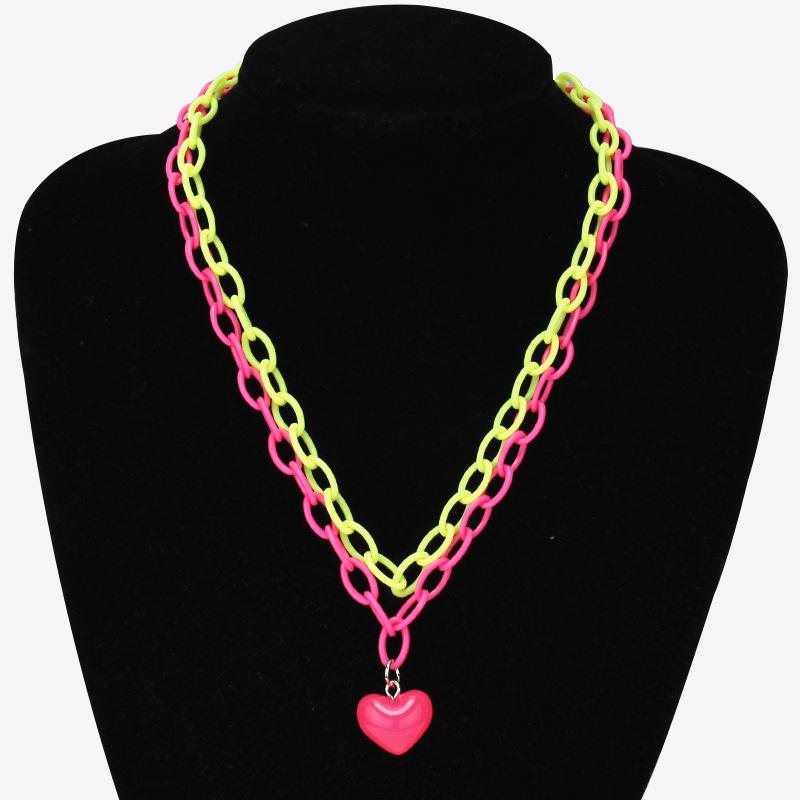 Jewelry Punk Personality Geometric Cross Chain Necklace Simple Candy Color Chain Heart Necklace Female