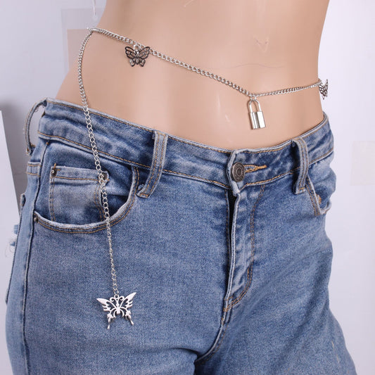 Jewelry simple micro-inlaid zircon single-layer body chain temperament sexy butterfly tassel waist chain female