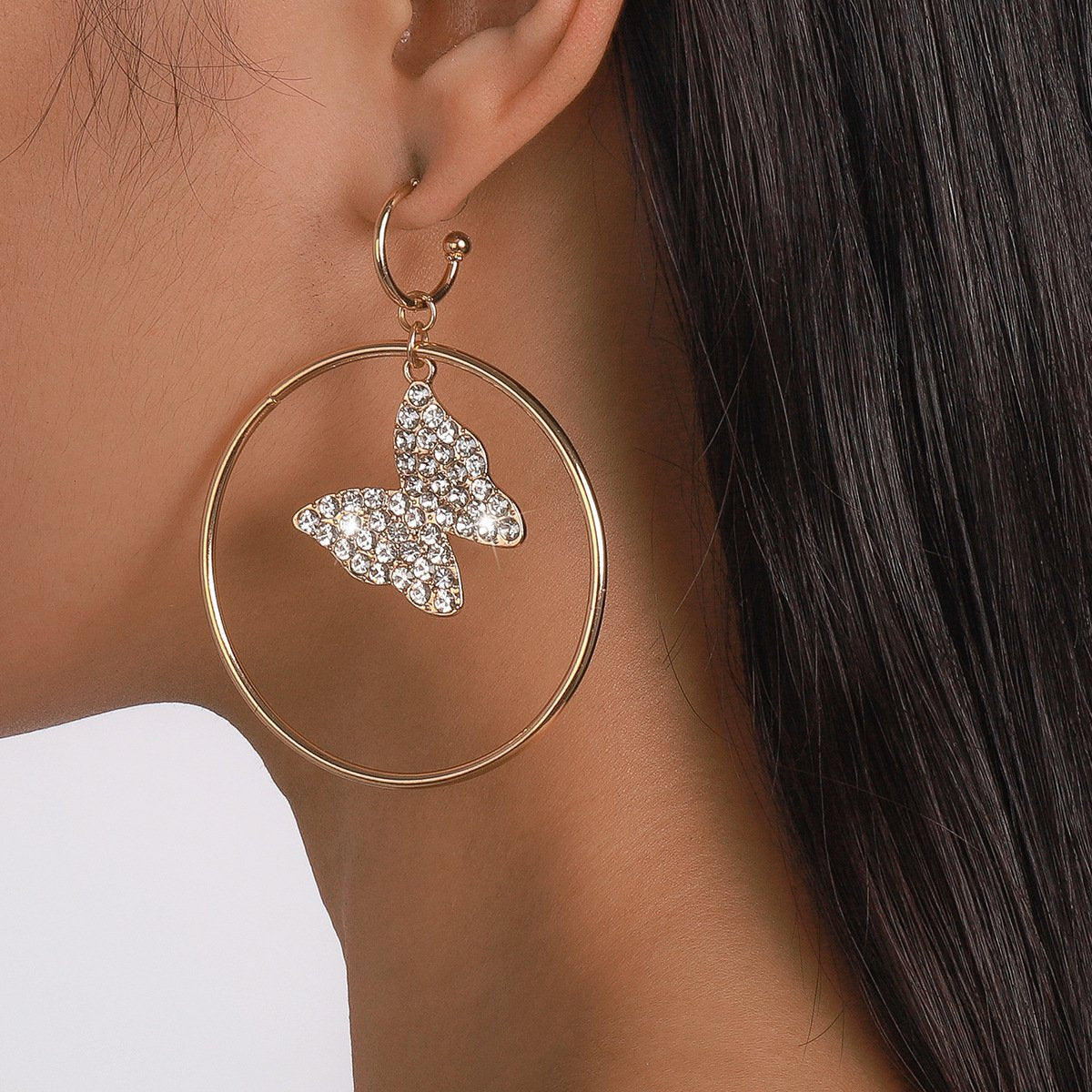 E1655 Minority Light Luxury Fashion Earrings Rhinestone Butterfly Personality Creative Geometric Smart Elegant Earrings