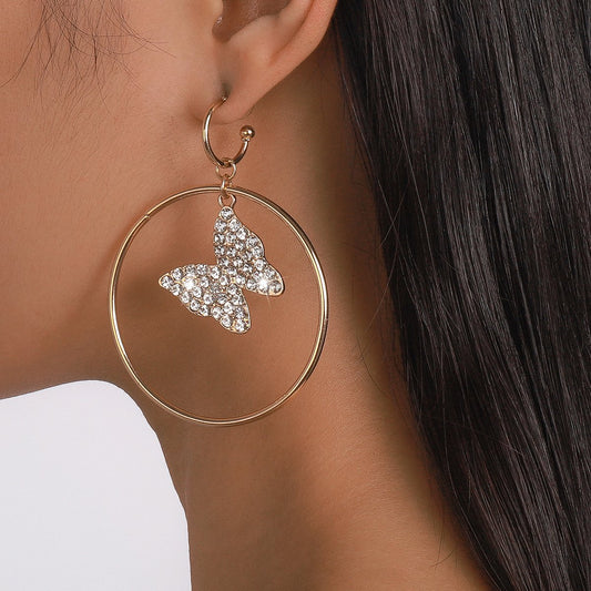 E1655 Minority Light Luxury Fashion Earrings Rhinestone Butterfly Personality Creative Geometric Smart Elegant Earrings