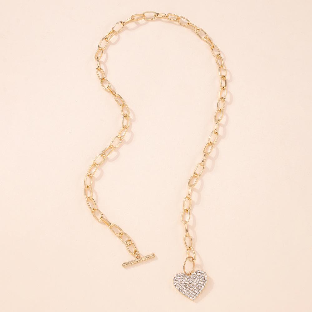 N8321 fashion exaggerated punk metal chain single layer necklace trendy heart-shaped diamond necklace
