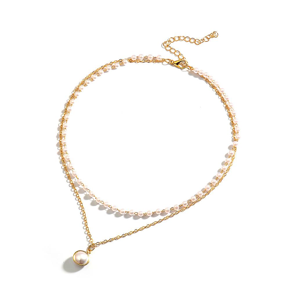 Ins net red simple double-layer pearl necklace temperament short collarbone chain female tide choker necklace