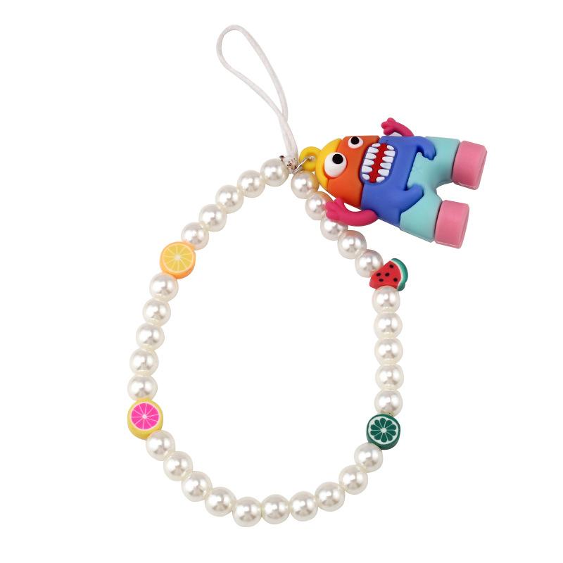 Simple monster rainbow non-slip bag chain cute cinnamon dog soft pottery mobile phone case anti-lost pendant pearl chain