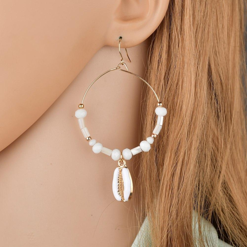 Accessories fresh and natural shell earrings dripping oil shell large circle metal earrings earrings