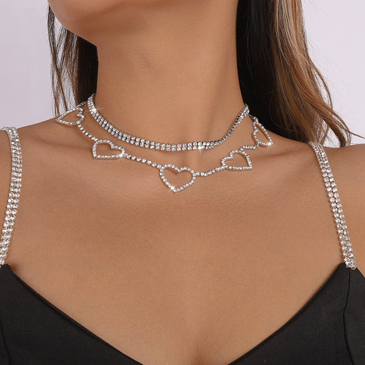 1334 Net Red Sweet Necklace Hollow Love Diamond Temperament Necklace Light Luxury Short Clavicle Necklace