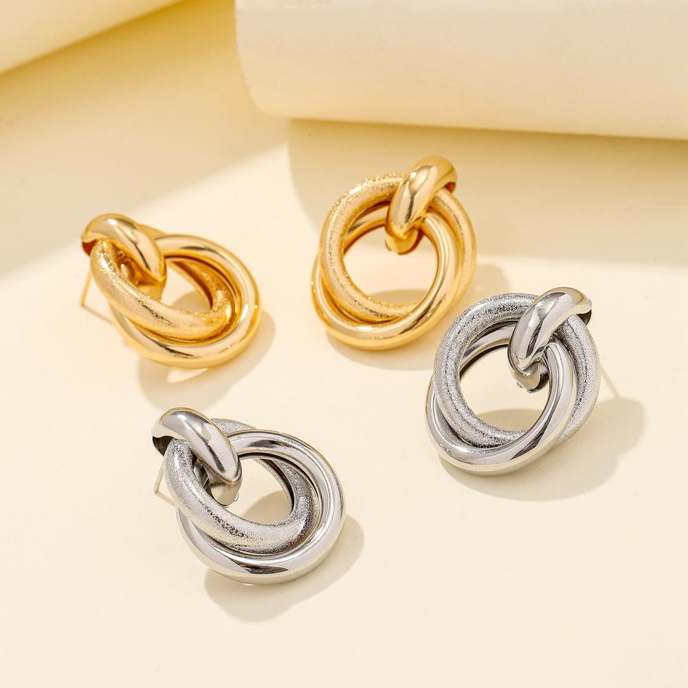 Minimalist metal line double ring winding earrings ins personality hip-hop exaggerated circle earrings female