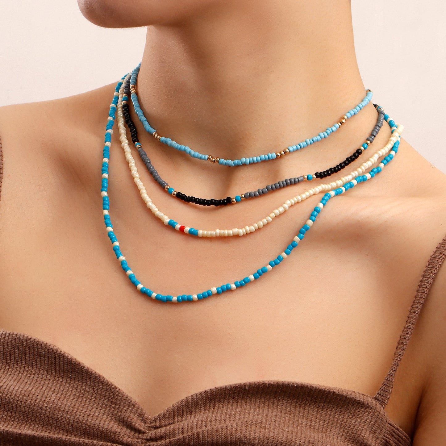 Bead necklace female ins simple necklace personality cute French jewelry sweet beaded choker collar