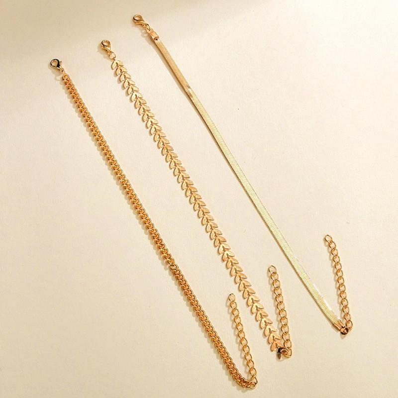 Titanium steel non-fading anklet set women's fashion anklet three-piece set flat snake wheat ear chain combination anklet