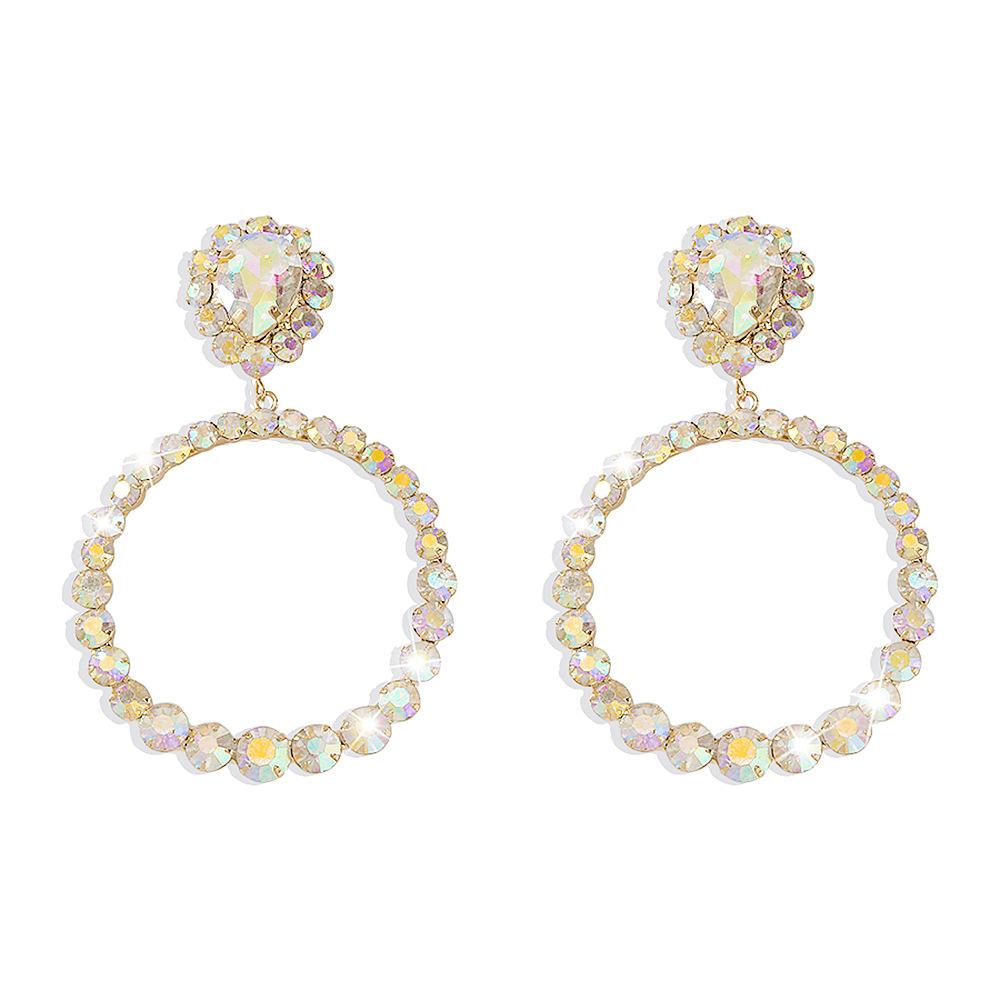 E9974 Diamond super flash earrings creative exaggerated round earrings banquet temperament fashion earrings women